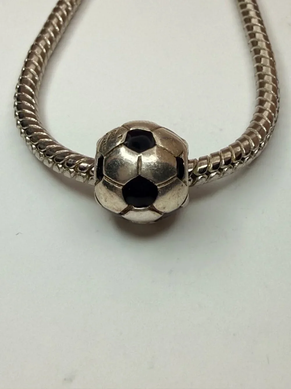 Chamilia Sterling Silver Black Enamel Soccer Ball Charm 925 Threaded